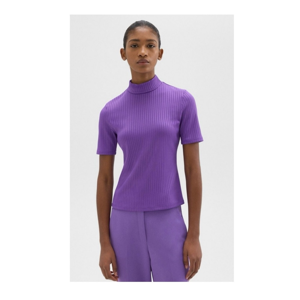 Theory Purple Short Sleeve Ribbed Top